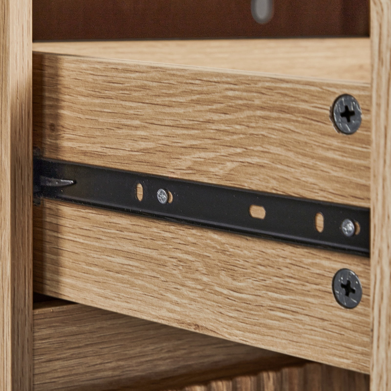 Handleless Grille-Finished 3-Drawer Bedside Table, P2 Particleboard + MDF & Melamine Veneer + Thermoformed Drawer Cabinet 23.62*12.99*22.05in Oak
