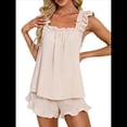 thumbnail image 1 of Conjunto de Pijama de 2 Piezas para Mujer con Volantes, Camiseta Sin Mangas y Pantalones Cortos Suaves, Pijama de Novia para Mujer. Rosa XL, 1 of 8