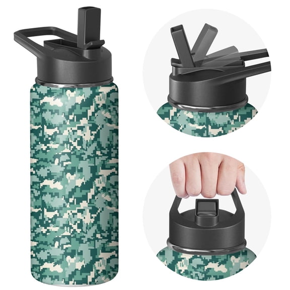 Camouflage Insulated Stainless Steel Water Bottle with Straw & Cleaning Brush – 18/32/40 Oz | Leakproof, BPA-Free, 304 Stainless Steel, Wide Mouth, Travel Mug for Car, Gym, Office
