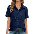 thumbnail image 2 of T Shirts for Women 2026 Summer Linen Short Sleeve Button Down Lapel Collared Dressy Casual Office Work Tshirt Blouse, 2 of 8
