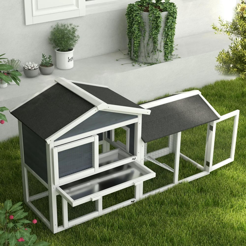Barara King Large Rabbit Coop, Rabbit Coop, Outdoor Rabbit House,Wooden Rabbit Hutch Elevated Bunny Cage with Enclosed Run with Wheels, Ramp, Removable Tray Ideal, Brown