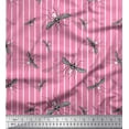 thumbnail image 1 of Soimoi Pink Silk Fabric Stripe & Mosquito Insects Print Fabric by the Yard 42 Inch Wide, 1 of 1