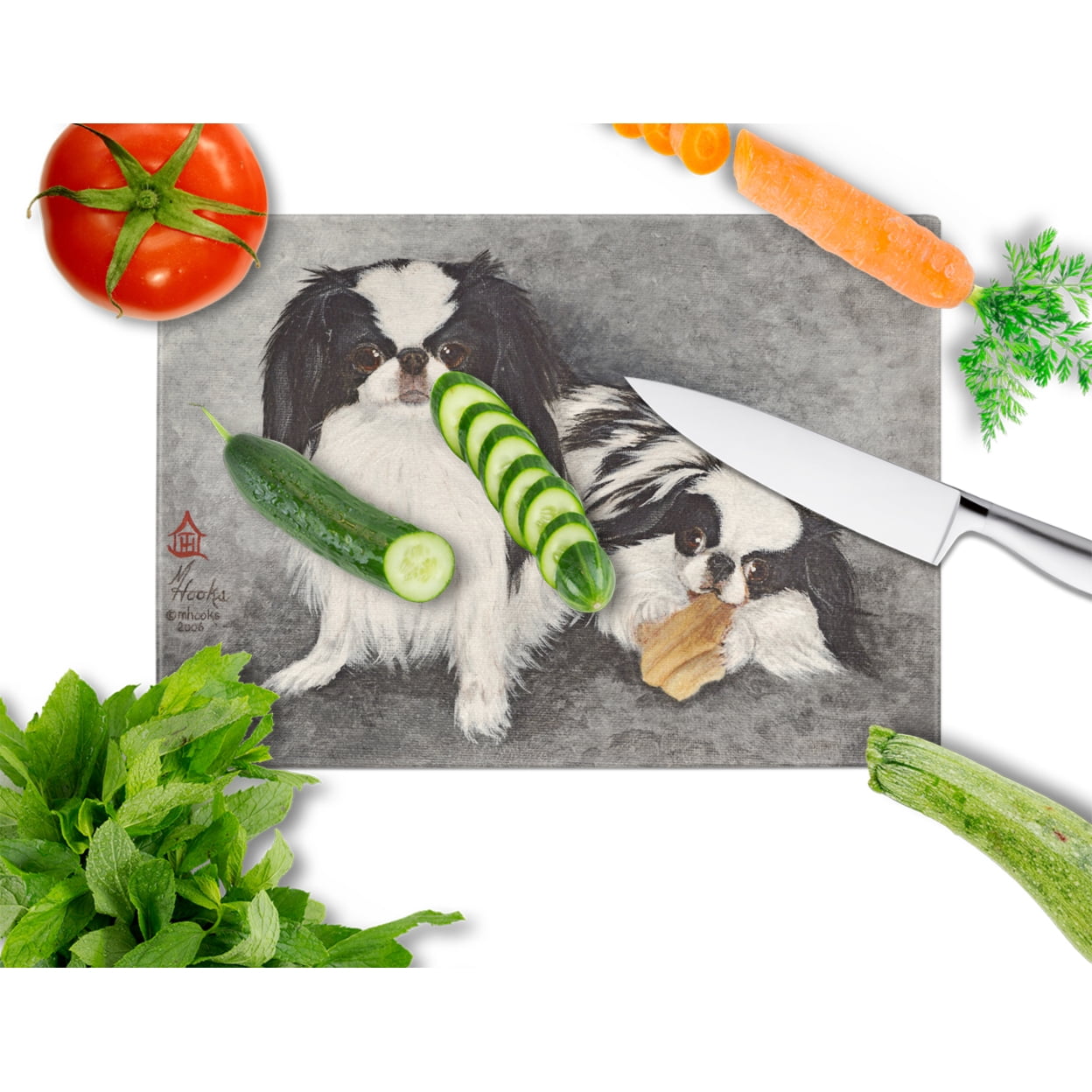Carolines Treasures MH1050LCB Japanese Chin Impress Glass Cutting Board Large, 12H x 16W, multicolor