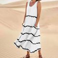 thumbnail image 2 of Sngxgn Women's Summer Dresses Collar V Neck Sleeveless Midi Dress Causal Stripes Ribbed Knit Bodycon Dresses(White,XL), 2 of 6