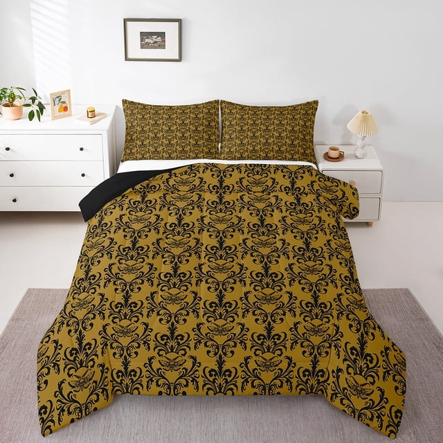 Erosebridal Bohemian Damask Moth Bedding Todder Comforter Set, Victorian Baroque Down Comforter, Goldenrod, Reversible 2 Pieces