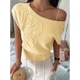thumbnail image 6 of Women'S Summer Off Shoulder Floral Sweaters Cap Sleeve Loose Knit Cute Pullover Tops Light Yellow M, 6 of 8