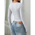 thumbnail image 6 of Women's Light Grey Deep V Neck Knit Long Sleeve Top Regular Fit Casual Sweater, 6 of 11
