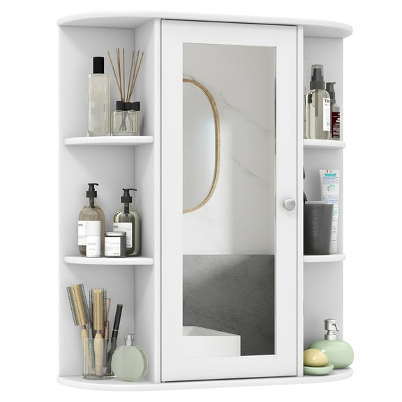 Gymax Bathroom Wall Medicine Cabinet Wall Mounted Storage Organizer w/ Mirror Door