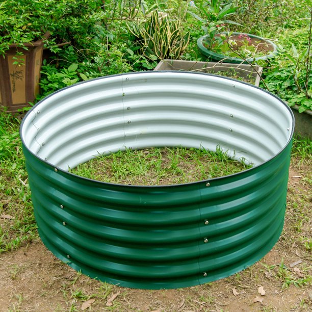 VEGEGA 17" Tall 42" Round Modular Corrugated Metal Raised Garden Beds