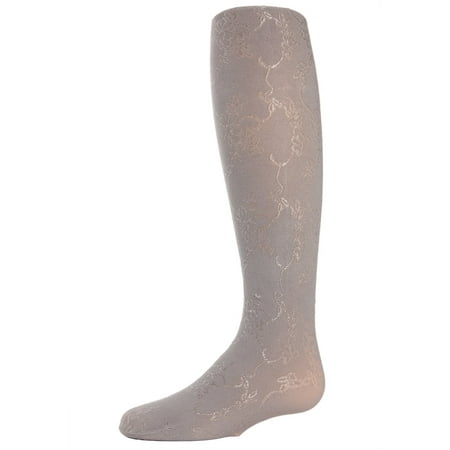 MeMoi Shiny Floral Vine Tights - Girls - Female 6-8 Light Gray