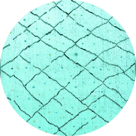 Ahgly Company Machine Washable Indoor Round Solid Turquoise Blue Modern Area Rugs, 6' Round