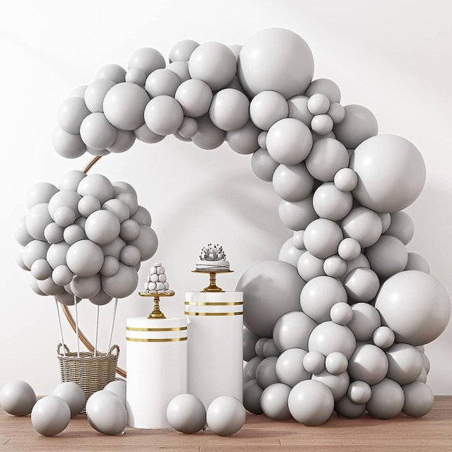 129 piezas Globos grises Globos de látex Diferentes tamaños 18 12 10 5 pulgadas Kit de globos de fiesta gris mate para fiesta de cumpleaños Graduación Baby Shower Boda H
