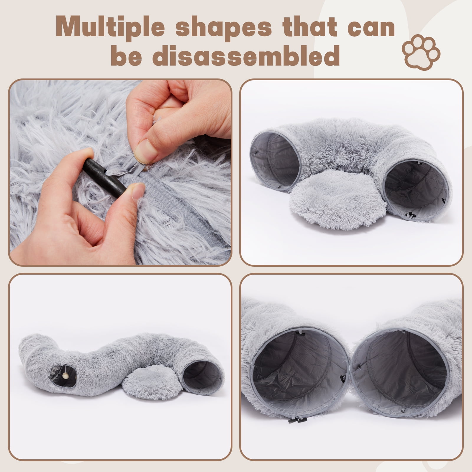 LIFERECORD Cat Tunnel with Cat Bed for Indoor Cats, Under Christmas Tree Soft Plush Peekaboo Cat Cave Donut Tunnel, Multifunctional Playground Toys Hideplace for Kittens, Rabbit - Grey