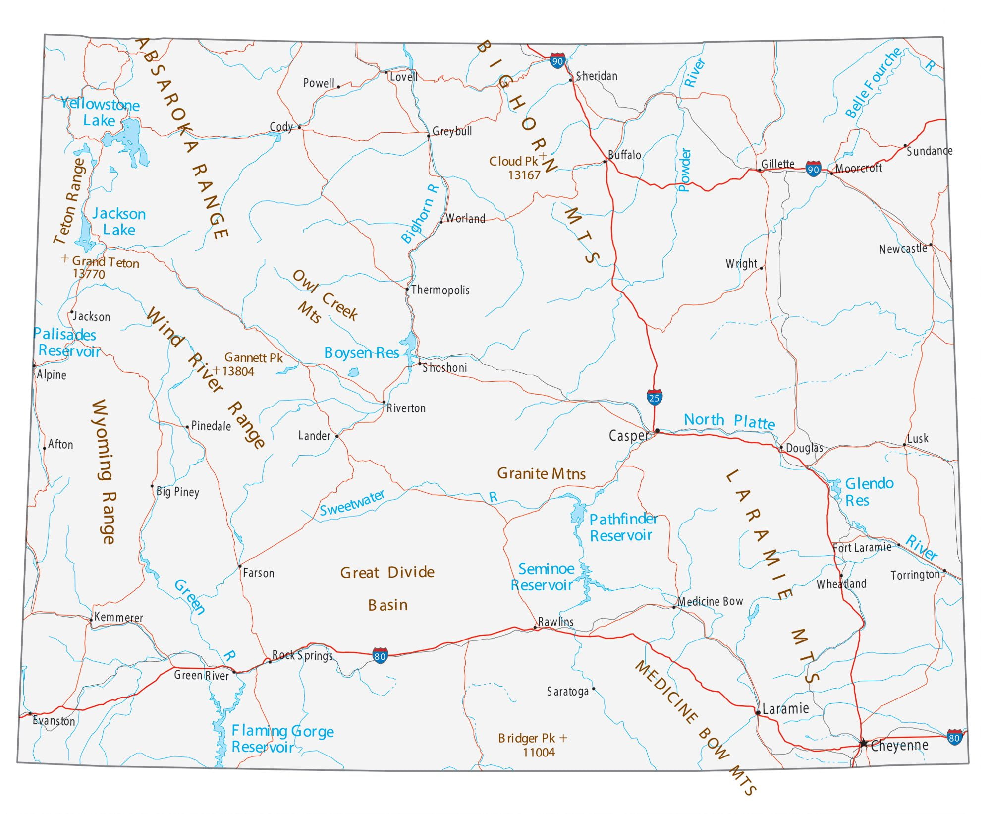 Wyoming Map â€“ Roads & Cities Large MAP Vivid Imagery20 Inch By 30 Inch Laminated Poster