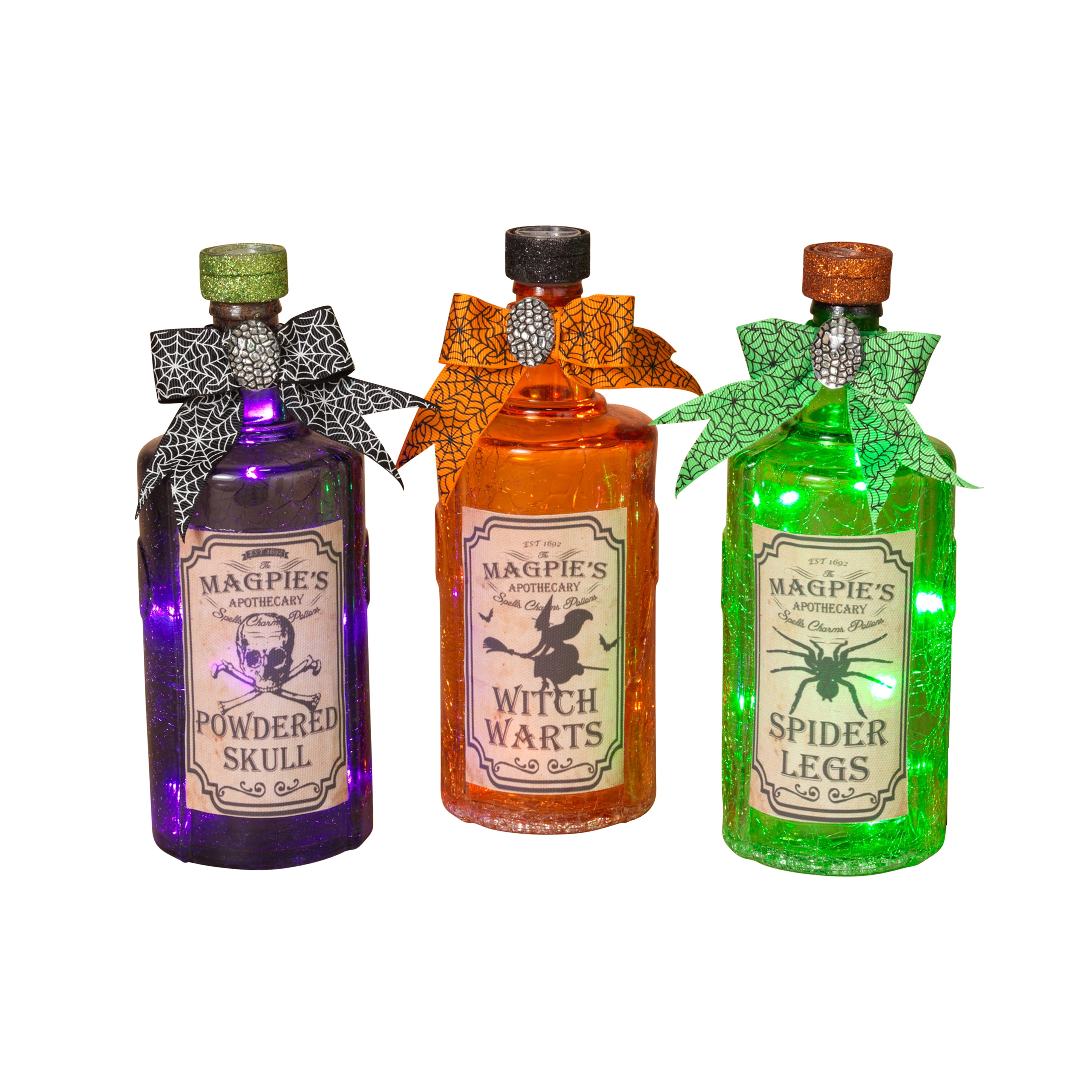 Lighted Glass Halloween Tincture Bottles (Set of 3)