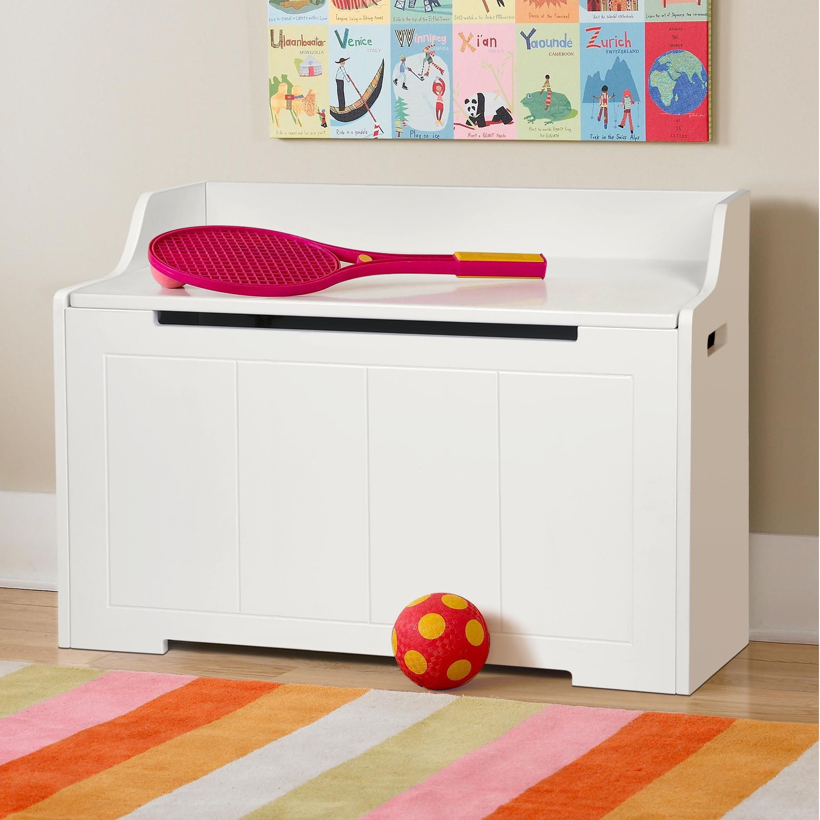 Toy Chest & Storage Trunk with Safety Hinge Simple White Storage Chest 30’’ Wooden Storage Chest Bench WillBee Toy Box for Kids Boys,Girls