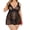 Black, variant on Plus Size Lingerie for Women Heart Print Lace Nightwear Sheer Cheimse Sleepwear with Lace Up Bows for Valentine