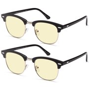 GAMMA RAY 909 2 Pairs of Computer Reading Glasses with Amber Tinted Lenses in Vintage Style Frames - 1.75x Magnification