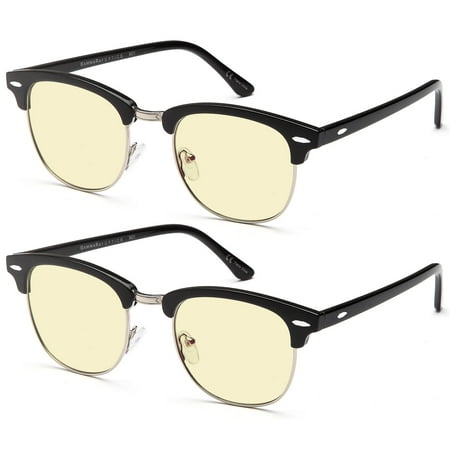 GAMMA RAY 909 2 Pairs of Computer Reading Glasses with Amber Tinted Lenses in Vintage Style Frames - 1.75x Magnification