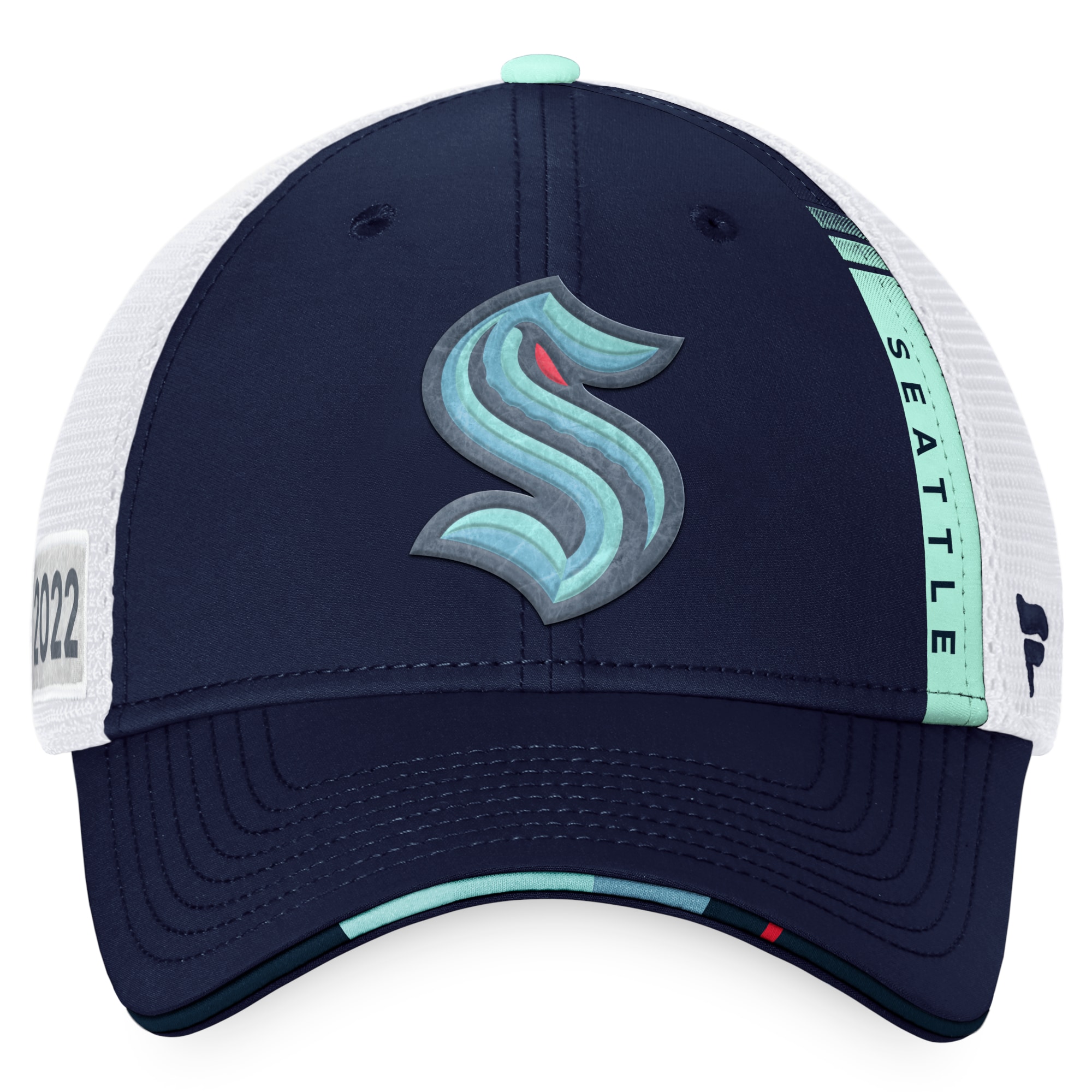 Men's Fanatics Navy/White Seattle Kraken 2022 NHL Draft Authentic Pro On Stage Trucker Adjustable Hat