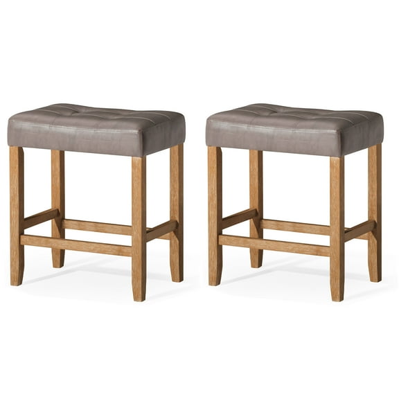 Carte: A La Carte Home Harper Counter Stool in Weathered Oak Wood Finish w/ Grey Vegan Leather, Set of 2