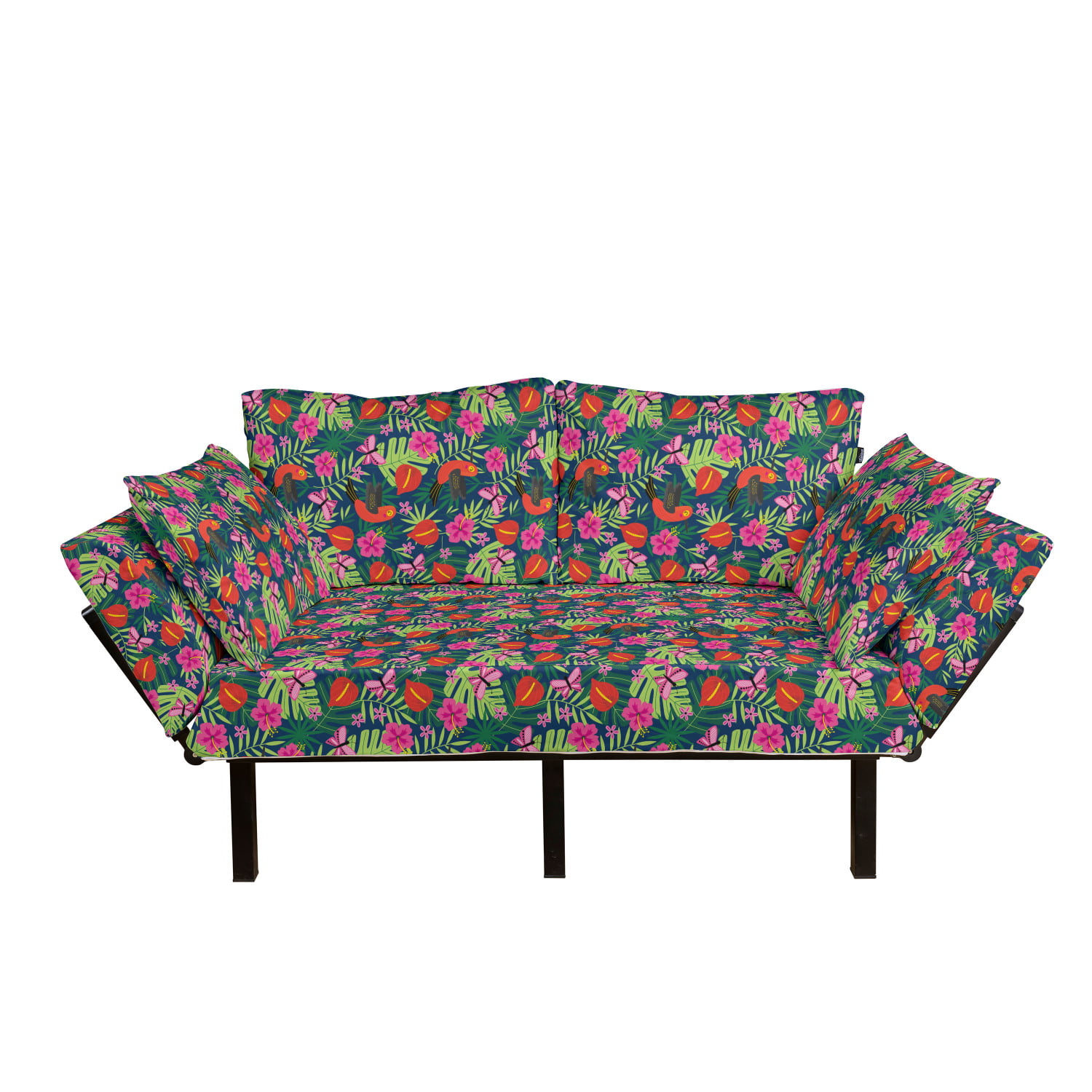 Loveseat Mauve Multicolor Daybed with Metal Frame Upholstered Sofa for Living Dorm Ambesonne Flamingo Futon Couch Wild Life Tropical Birds Flying Nature on Pale Tone Backdrop 