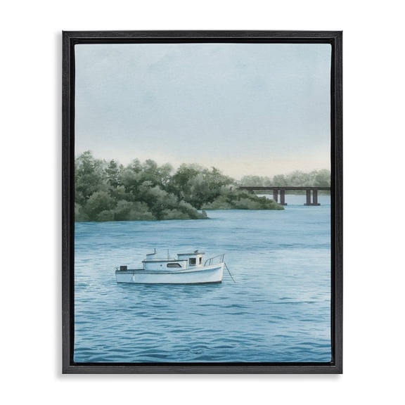 Stupell Industries Rustic Lodge Traditional Boating Seascape Black Floating Frame Canvas Art, 17 x 21, by Grace Popp