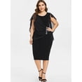 thumbnail image 2 of AURA Women's Plus Size Chiffon Ruffle Flattering Cape Sleeve Bodycon Pencil Dress, 2 of 4