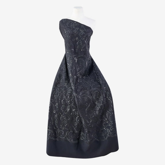 Zelouf Aoa Floral Embroidery Sequins Scuba , Sewing, DIY, Crafts Fabric by the Yard, Black/black, 3 Yard