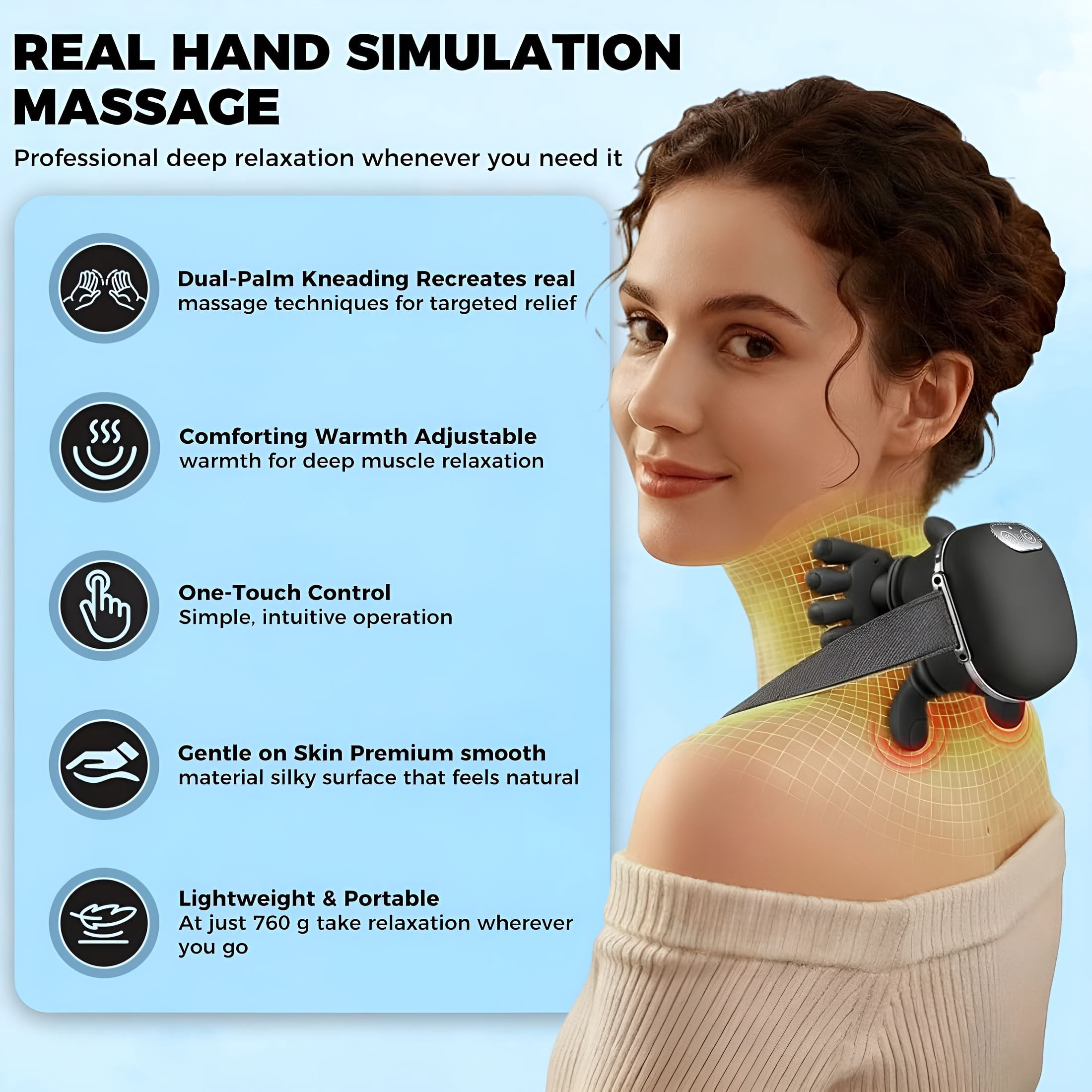 OITY Shoulder & Neck Massager with Heat, 4D Heated Neck Massager with Fingers Simulates a Real Palm Massage for Comfort, 3 Intensity Levels + 2 Heat Settings Relax Muscle Tension