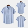 thumbnail image 2 of EHRWE Shirts For Men Male Solid Color Jacquard Striped Shirt Pure Cotton Short Sleeve Lapel Button Down Shirt Classic Fashion, 2 of 9