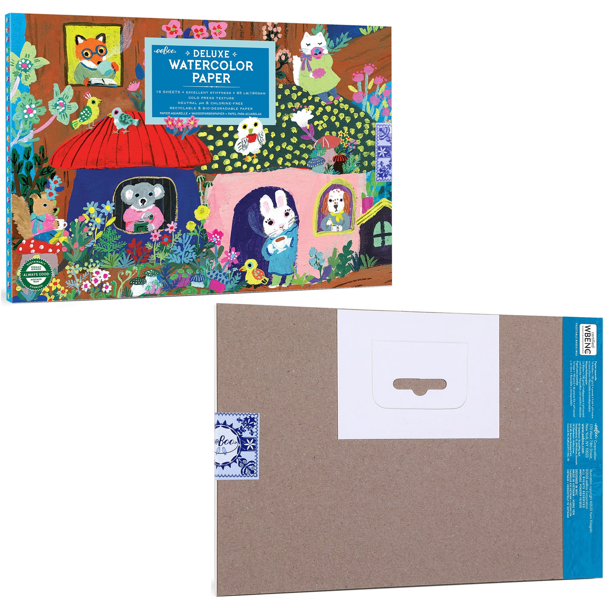 eeBoo: Deluxe Watercolor Paper Pad - Yumi’s Mushrooms - 16 Sheets, Artist Quality, 85lb/180gsm, Woodland Cover Art, Eco-Friendly, Drawing & Painting
