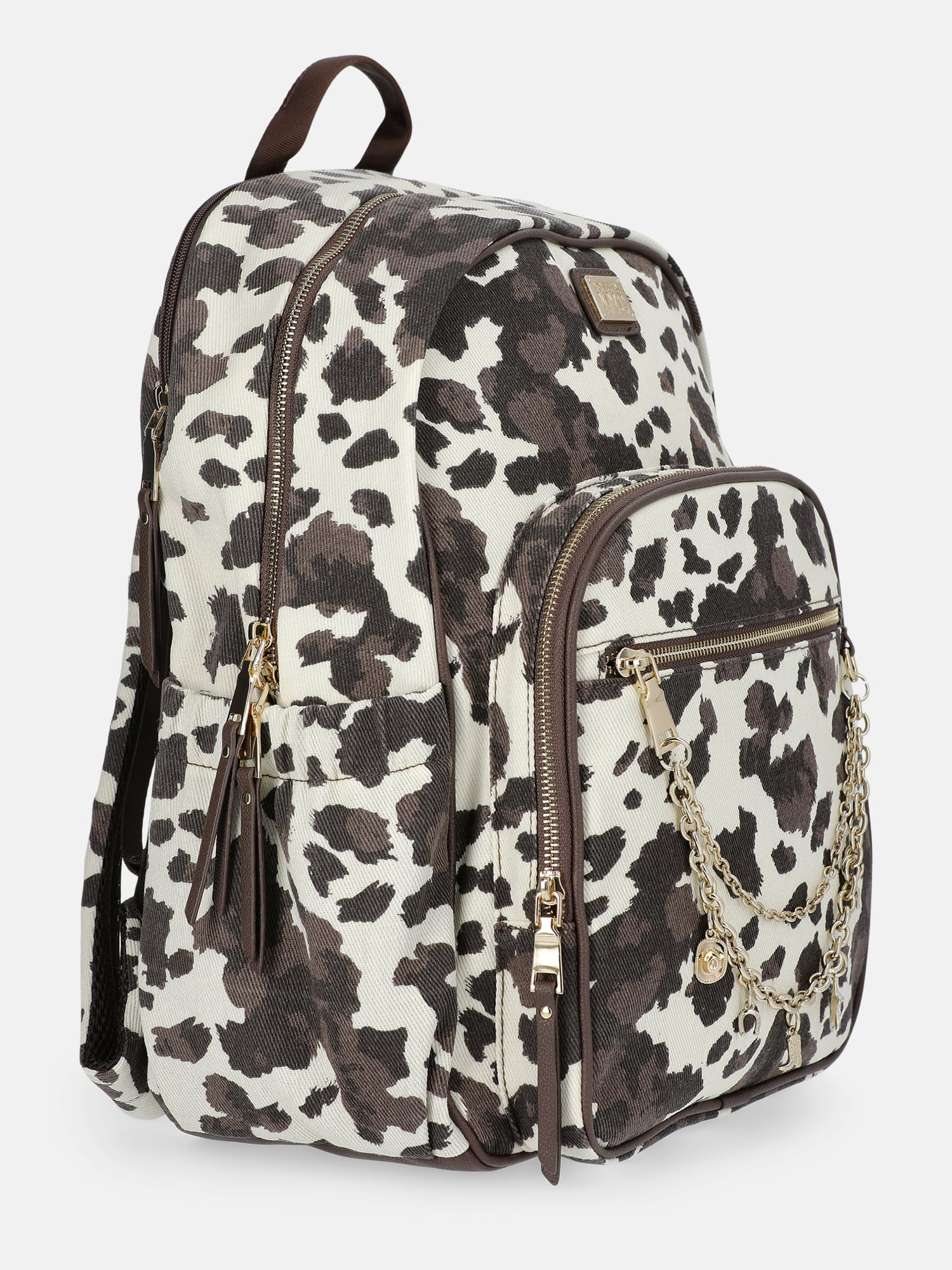 Madden NYC Women's Dome Backpack with Charm Chain Accent, Cow Print