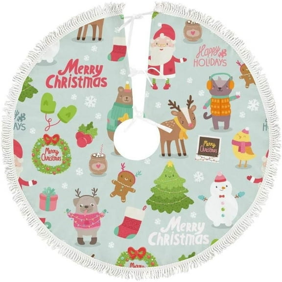 GZHJMY Cute Merry Christmas Scene Christmas Tree Skirt 48" for Indoor Outdoor Holiday Party Office Store Cupboard Decoration