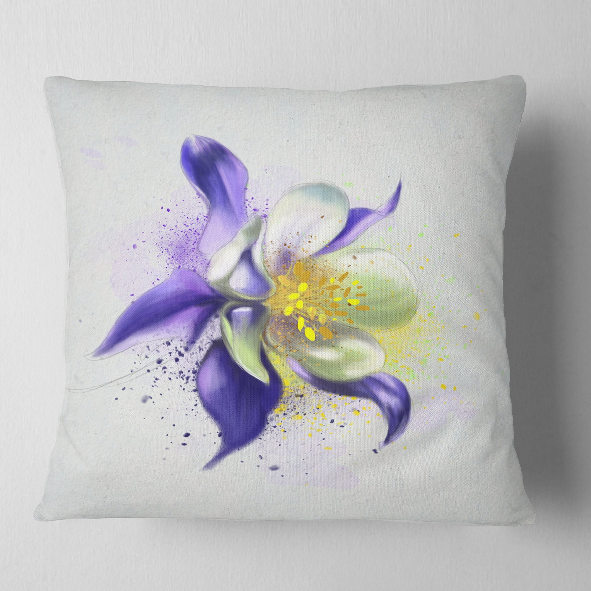 Designart Purple Flower with White Petals - Floral Throw Pillow - 18x18