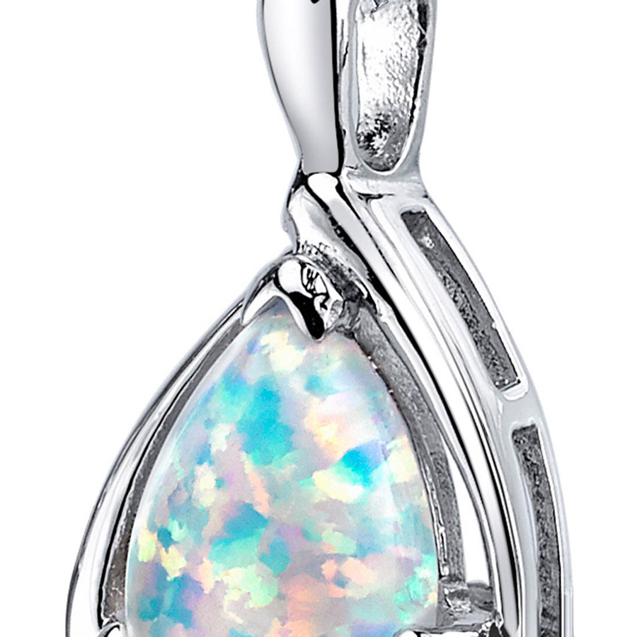 1.5 ct Pear Shape Created White Opal Pendant Necklace in Sterling Silver, 18"