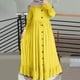 thumbnail image 2 of Vestido largo de algodón y lino para tallas grandes, estilo musulmán - Vestido informal retro con cuello redondo y volantes en el bajo, 2 of 8