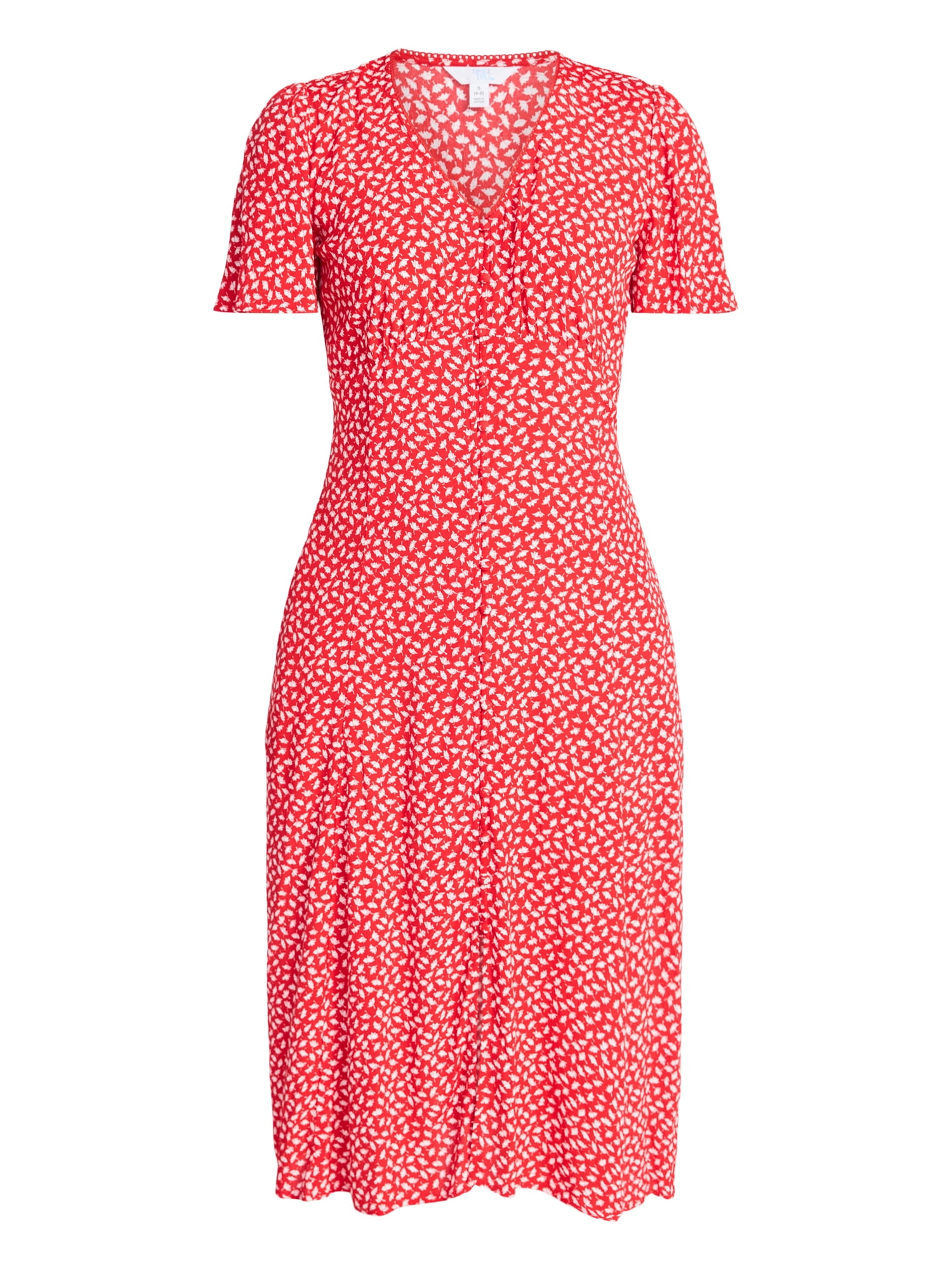 Time and Tru Women's Empire Waist Midi Dress with Short Sleeves, Sizes XS-XXXL