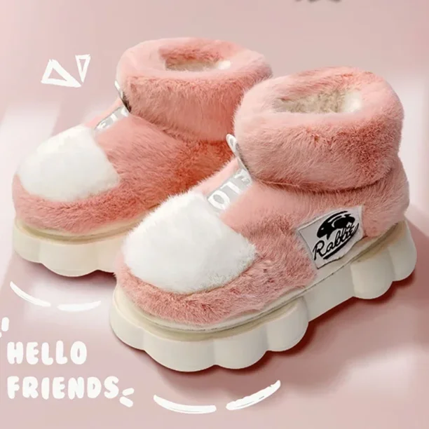 Pantuflas de algodón para mujer, zapatos cálidos de invierno, forro de felpa, para interiores, para parejas, con plataforma, botas de nieve de caña alta, pantuflas de casa para mujer y hombre