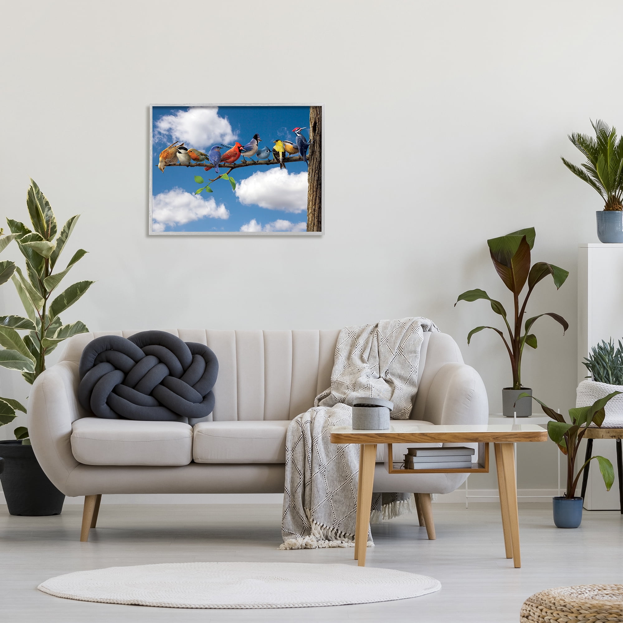 Stupell Industries Various Birds on Branch Animals & Insects Painting Gray Framed Art Print Wall Art, 30 x 24