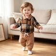 thumbnail image 2 of Enyan Baby Boy Fall Outfits Newborn Flannel Long Sleeve Sweatshirt Romper+Pants Set 2 Piece Infant Boys Winter Clothes(Size 0-3 Months), 2 of 5