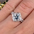 thumbnail image 5 of 2Pcs Wedding Ring Set Cushion Cut 1.75 Carat Aquamarine Engagement Ring On 10k White gold Matching Band Vintage Look Halo Design, 5 of 5