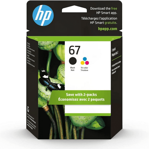 HP 67 Ink Cartridges Original, Printer Ink HP 67 Black and Color, 2Pack