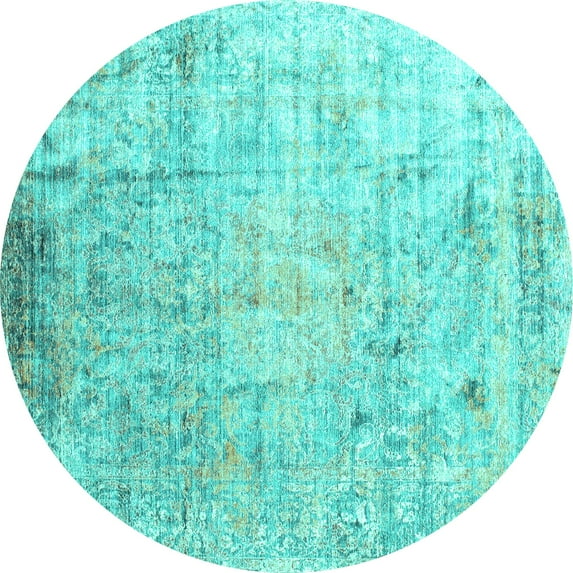 Ahgly Company Machine Washable Indoor Round Abstract Turquoise Blue Contemporary Area Rugs, 7' Round