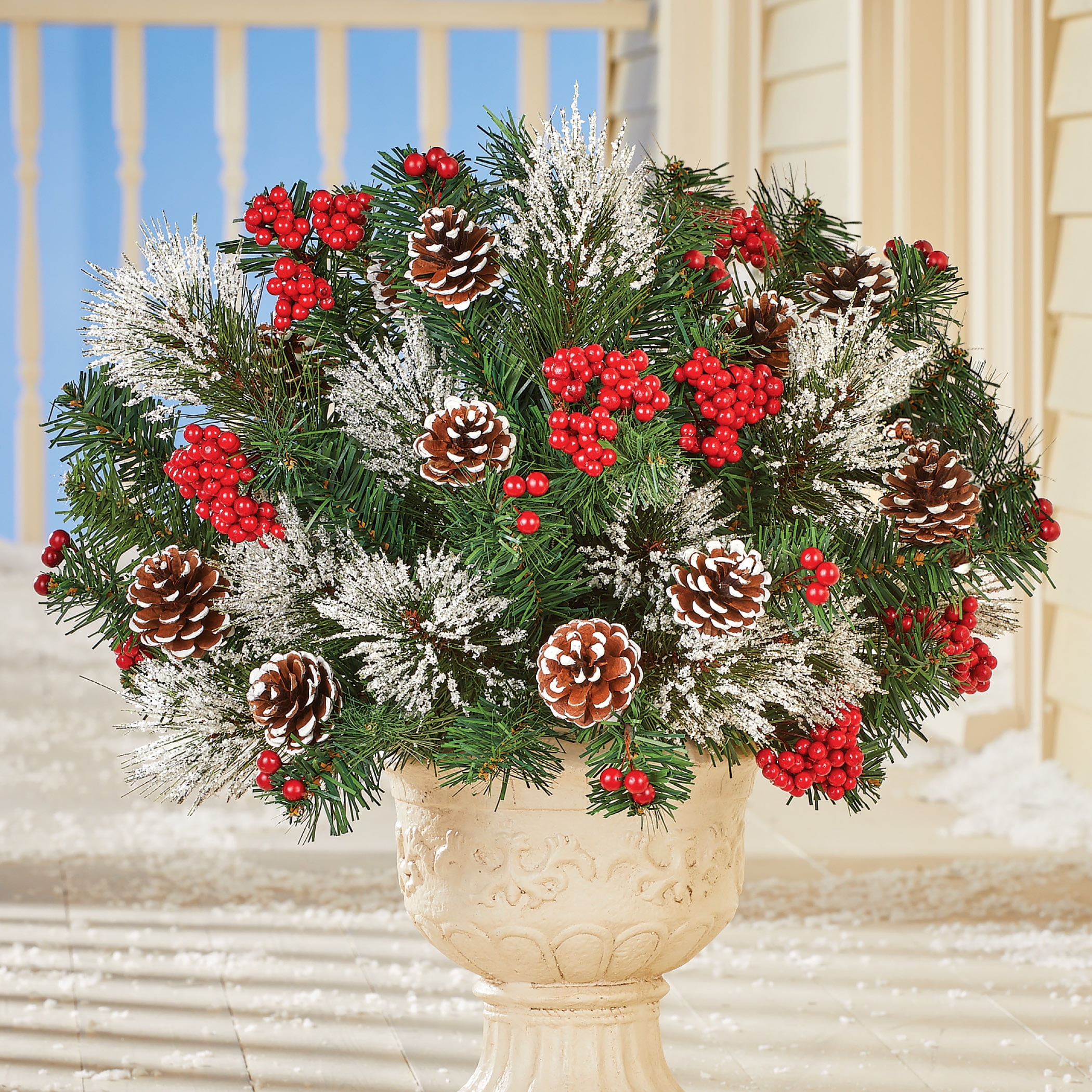 Frosted Pine Branches with Berries and Pinecones Indoor or Outdoor