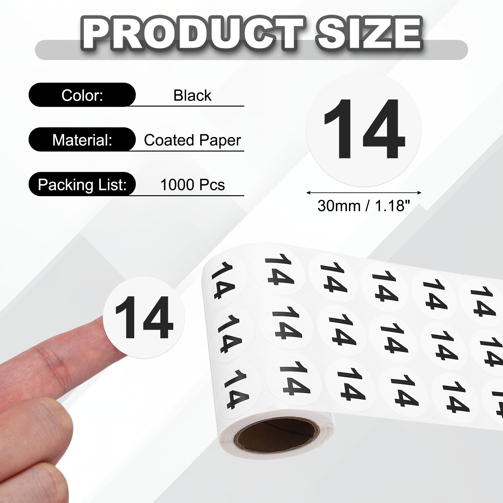 Uxcell 1000pcs 1.2" Number Stickers, Number 14 Sticker Numbers Labels Round Small Vinyl Self Adhesive Label Circle Decals 1 Roll Dots for Photo Album Poster Organize Inventory, Black