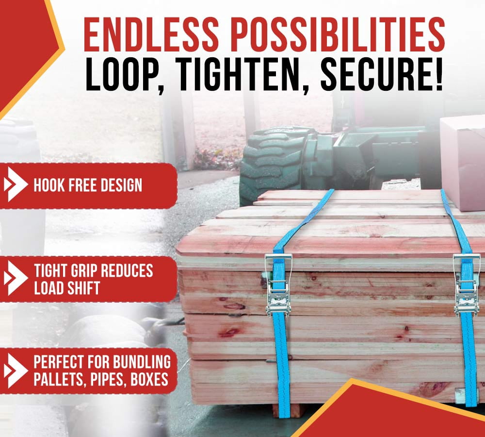 4 Inch x 30 Ft Endless Ratchet Straps - Heavy Duty Zinc-Coated Blue Ratchet Strap 5,400 lbs Working Load Limit - Endless Cargo Straps to Strap Down Pallets, Pipes, Boxes etc
