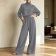 thumbnail image 4 of vdgthytj Sweatsuits Women 2 Piece Outfit Long Sleeve Turtleneck Drop Shoulder Tops Drawstring Wide Leg Pants Fall Athleisure Sets(X-Large,Gray), 4 of 6