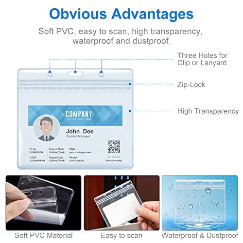 10 Pack ID Card Holders, Horizontal ID Badge Holder, Premium Clear Plastic ID  Holders for Badges, Three Holes Pre-Punched, Card Protector Waterproof for  Work ID Card, Name Tag, Driver License 