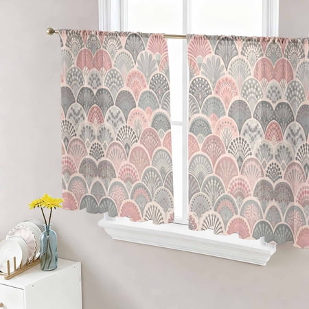 Vintage Ethnic Semi Sheer Curtains 45 Inch Length 2 Panels Set Colorful Abstract Geometric Motifs Art Sheer Kitchen Curtain Privacy Voile Window Curtain for Living Room Bedroom Rod Pocket Drapes